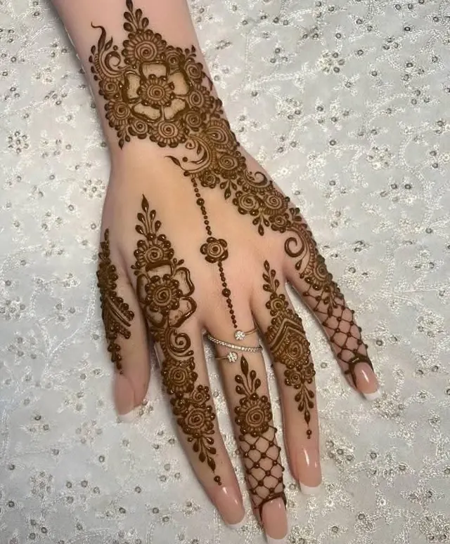 Elegant Arabic and floral mehendi design on hands by Anand Mehendi & Tattoo, Bhubaneswar