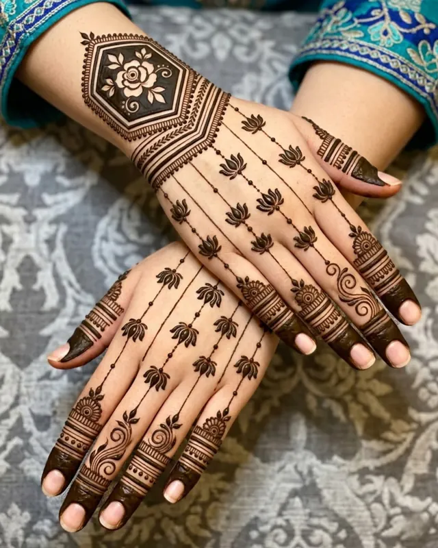 Elegant Arabic and floral mehendi design on hands by Anand Mehendi & Tattoo, Bhubaneswar