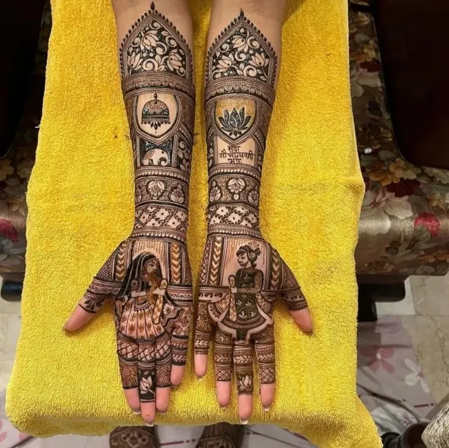 Traditional full-arm mehendi design by Anand Mehendi & Tattoo, Bhubaneswar