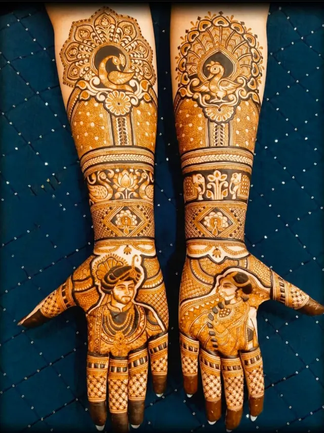 Detailed bridal mehendi design on both arms by Anand Mehendi & Tattoo, Bhubaneswar