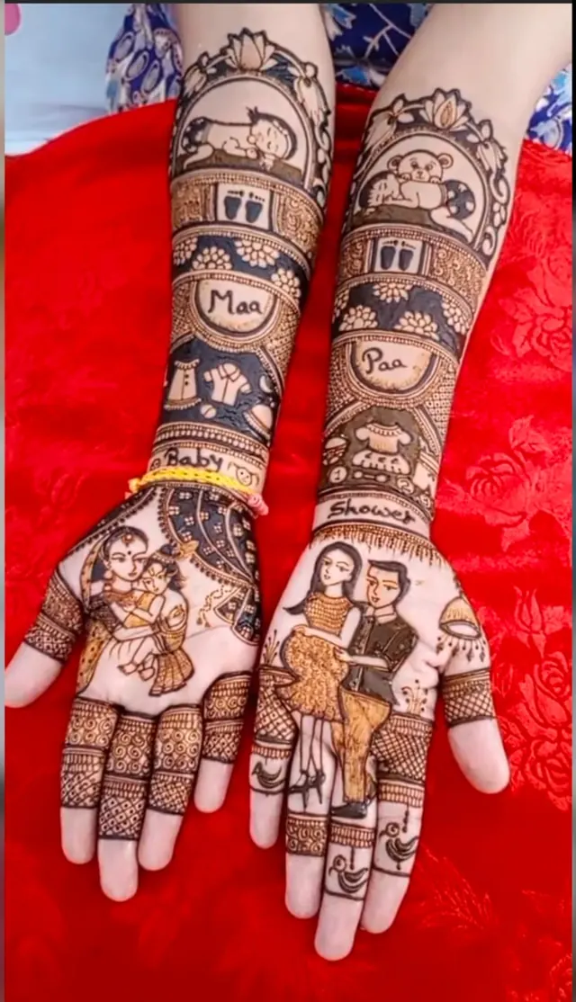 Detailed bridal mehendi design on both arms by Anand Mehendi & Tattoo, Bhubaneswar