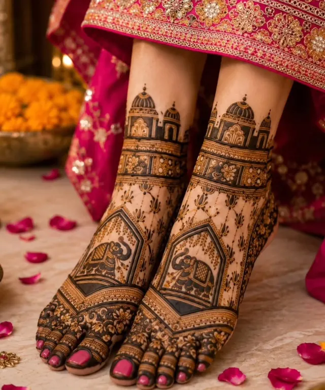 Bridal mehendi design on feet by Anand Mehendi & Tattoo, Bhubaneswar